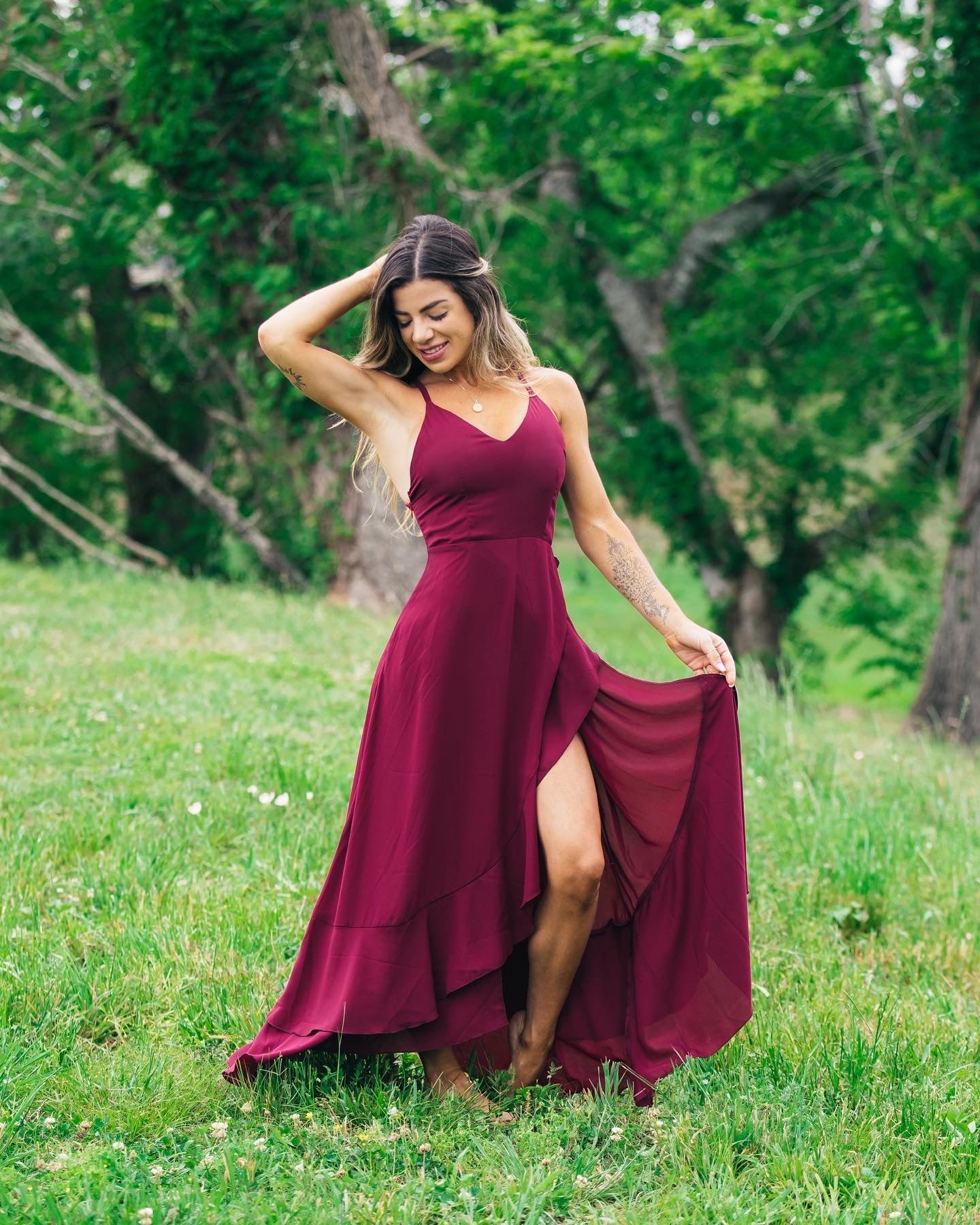 High Slit Wrap Dress | Burgundy