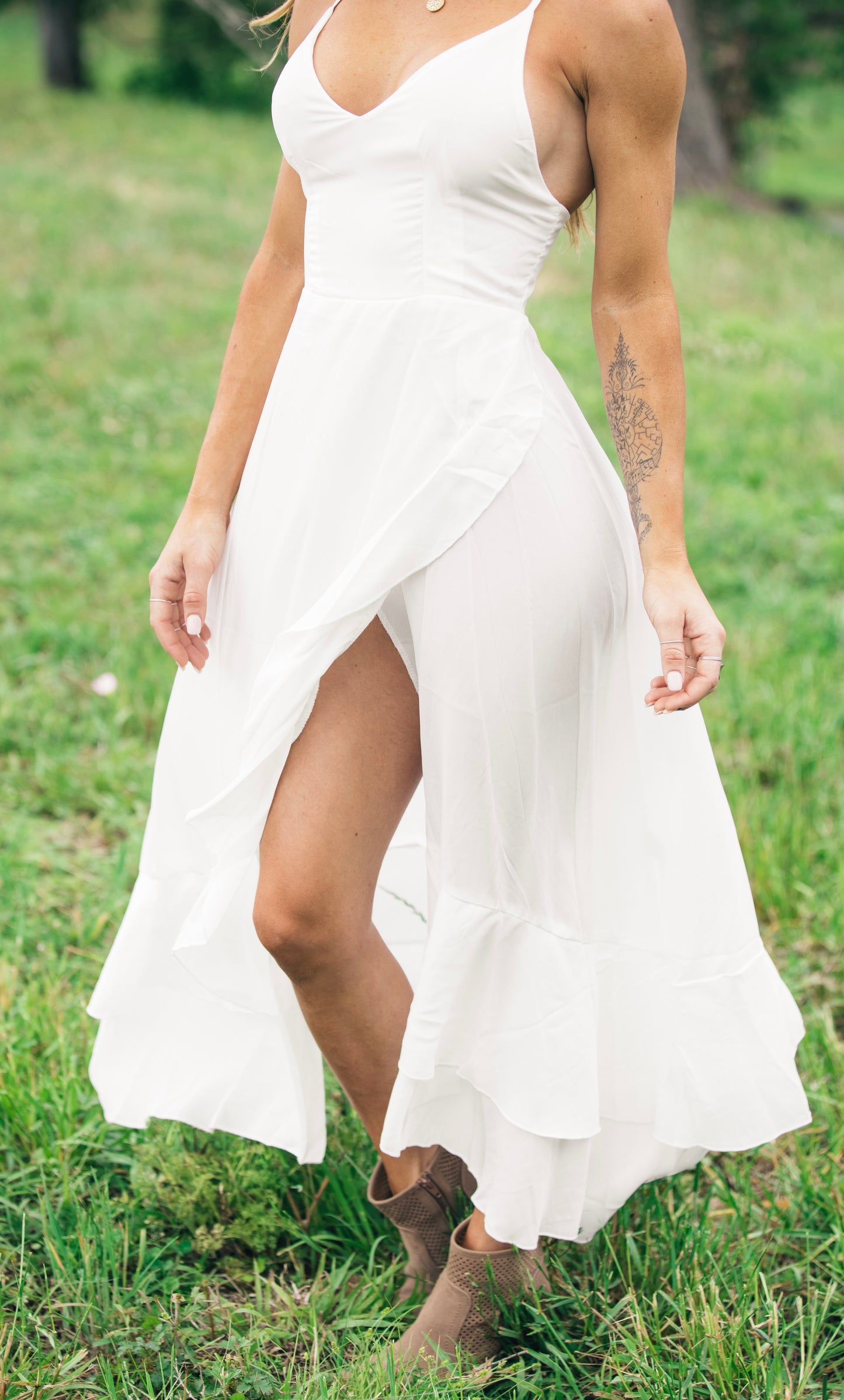 High Slit Wrap Dress | White