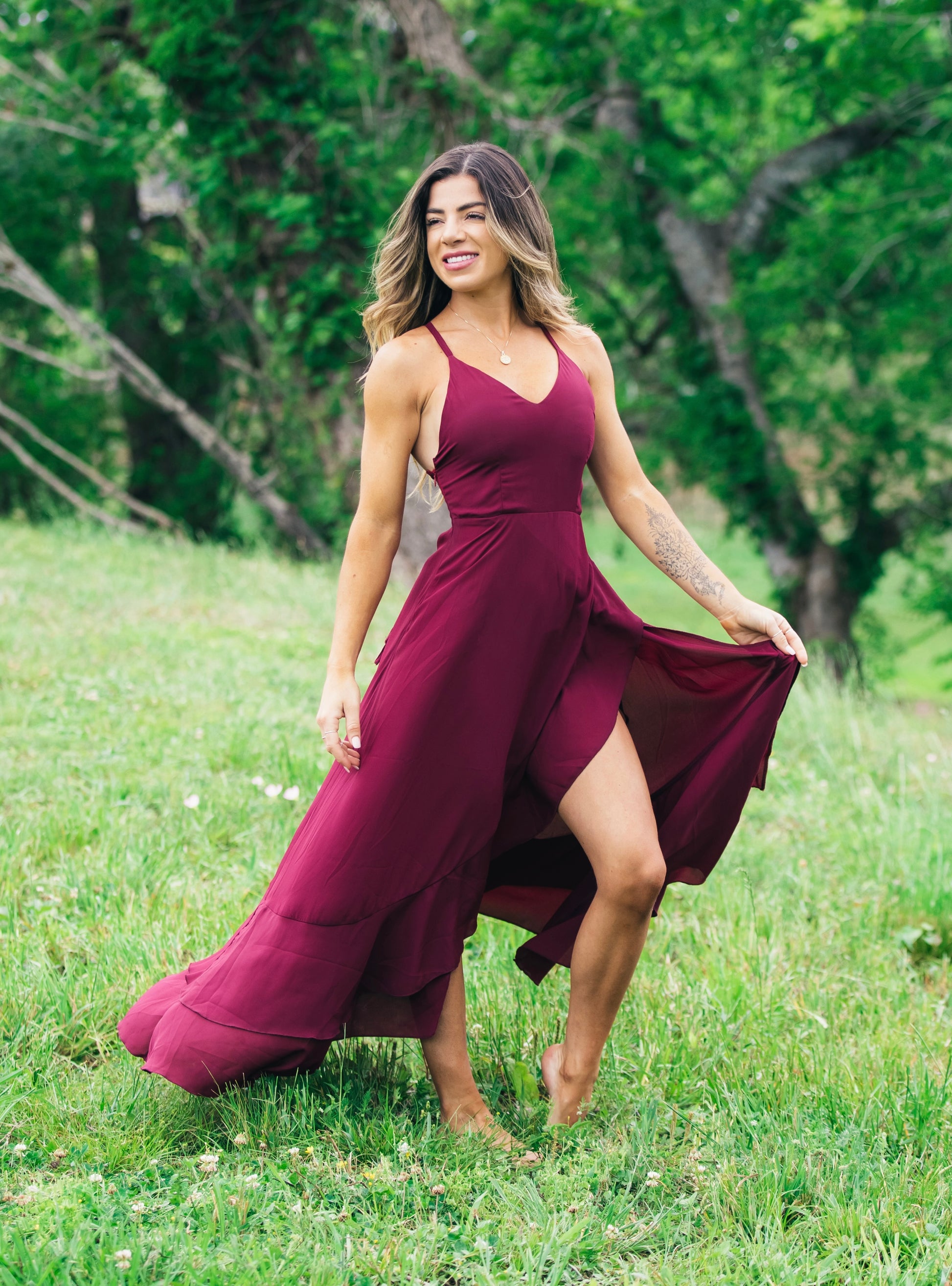 High Slit Wrap Dress | Burgundy High Slit Wrap Dress | Burgundy